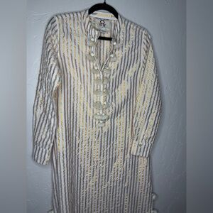 FIGURE Striped Gold and White Tunic Dress